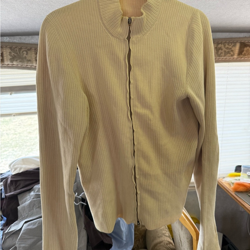 Burberry Cream Zip Up Sweater